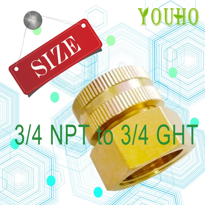 YOUHO محول خرطوم حديقة YOUHO 3/4 NTP أنثوي × 3/4 GHT (F) أنبوب ري بالتنقيط إلى صنبور - موصلات قابلة لإعادة الاستخدام لمعظم Rain Bird و Orbit و Dig و Toro و ملحقات إصلاح تمديد الحديقة - Image 2